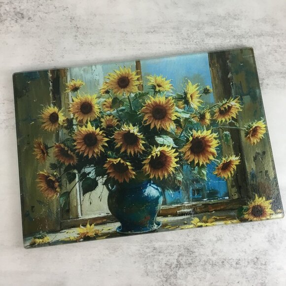 Rustic Sunflower Oil Painting Glass Cutting Board - Picture 5 of 13